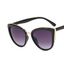 Fashion Bright Black And Double Grey Pc Cat Eye Large Frame Sunglasses