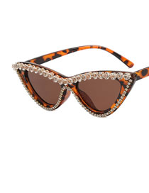 Fashion Leopard Print Pc Diamond Cat Eye Sunglasses