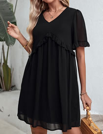Fashion Black Chiffon V-neck Ruffle Dress
