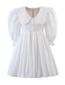 Fashion White Doll Neck Puff Sleeve Dress