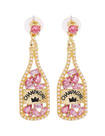 Fashion Pink Alloy Diamond Wine Bottle Stud Earrings
