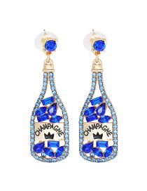 Fashion Blue Alloy Diamond Wine Bottle Stud Earrings