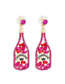 Fashion Rose Red Alloy Diamond Wine Bottle Stud Earrings