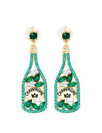 Fashion Green Alloy Diamond Wine Bottle Stud Earrings