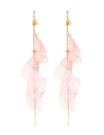 Fashion Pink Alloy Petal Tassel Earrings
