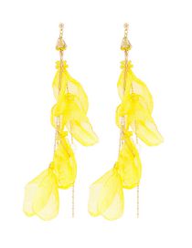 Fashion Yellow Alloy Petal Tassel Earrings