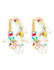 Fashion Color Alloy Geometric Rice Bead Pearl Round Earrings