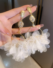 Fashion White Alloy Diamond Crystal Flower Earrings