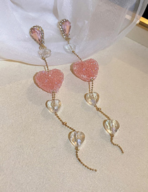 Fashion 4# Long Pink Alloy Diamond Heart Fudge Tassel Earrings