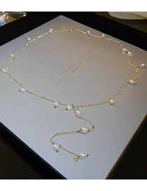 Fashion Necklace - Gold Geometric Pearl Y Necklace