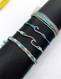 Fashion Blue Geometric Cord Braided Multilayer Wave Fish Hook Bracelet Set