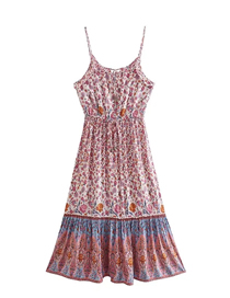 Fashion Pink Rayon Print Ruffled Slip Dress