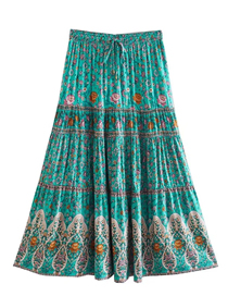 Fashion Green Rayon Print Hem Skirt