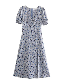 Fashion Blue Slit Print Dress