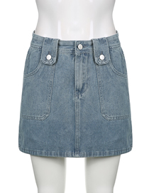 Fashion Blue Large Pocket Cargo Denim Skirt