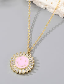 Fashion 12# Pink Smiley Necklace Zj Bronze Zirconium Oil Smiley Necklace