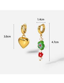 Fashion 6# Titanium Steel Glazed Flower Heart Asymmetric Earrings