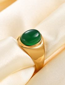 Fashion Green Stainless Steel Oval Tiger Eye Ring