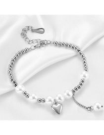 Fashion Steel Color Titanium Steel Pearl Beaded Heart Bracelet