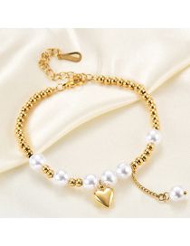 Fashion Gold Color Titanium Steel Pearl Beaded Heart Bracelet