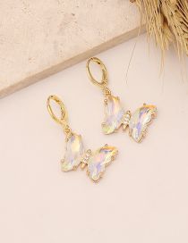Fashion 8# Yellow Brass Diamond Gradient Butterfly Earrings