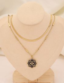 Fashion 11# Titanium Steel Cross Round Brand Snake Bone Chain Double Layer Necklace