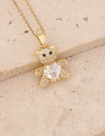 Fashion 29# Brass And Diamond Bear Necklace