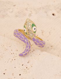 Fashion 1# Purple Bronze Diamond Drip Oil Snake Ring