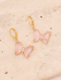 Fashion 5# Pink Copper Glass Butterfly Earrings