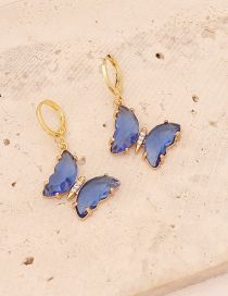 Fashion 6# Royal Blue Copper Glass Butterfly Earrings