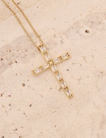 Fashion 8# Bronze Heart Zirconium Cross Necklace