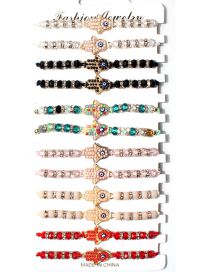 Fashion Color Alloy Crystal Beaded Rice Beads Palm Eye Bracelet Set