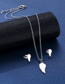 Fashion Silver Color Titanium Wings Stud Necklace Set