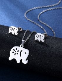 Fashion Silver Color Titanium Elephant Stud Necklace Set