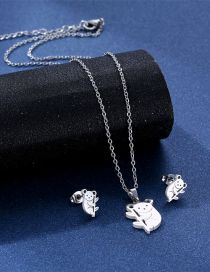Fashion Silver Color Titanium Sloth Stud Earrings Necklace Set