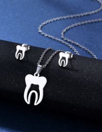 Fashion Silver Color Titanium Steel Geometric Teeth Stud Necklace Set