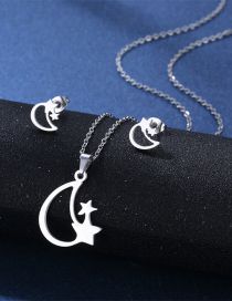 Fashion Silver Color Titanium Star And Moon Stud Necklace Set