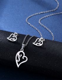 Fashion Silver Color Titanium Steel Heart Stud Necklace Set