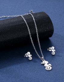 Fashion Silver Color Titanium Seahorse Stud Necklace Set