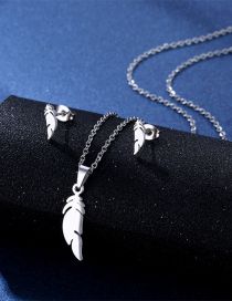 Fashion Silver Color Titanium Feather Stud Necklace Set