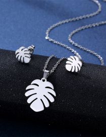 Fashion Silver Color Titanium Turtle Leaf Stud Necklace Set
