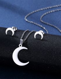 Fashion Silver Color Titanium Moon Stud Necklace Set