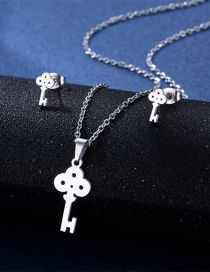 Fashion Silver Color Titanium Steel Key Stud Necklace Set