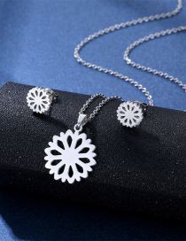 Fashion Silver Color Titanium Sunflower Stud Necklace Set