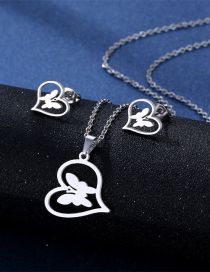 Fashion Silver Color Titanium Steel Heart Butterfly Stud Necklace Set