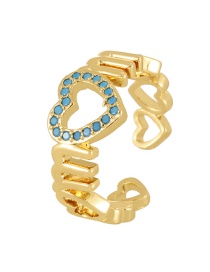Fashion Blue Bronze Zircon Openwork Heart Ring