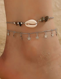 Fashion Silver Alloy Star Tassel Shell Double Anklet