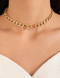 Fashion Gold One-way Buckle Thick Chain Single Layer Necklace