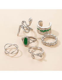 Fashion Silver Alloy Snake Rose Geometric Ring Set