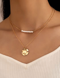 Fashion Gold Alloy Round Rice Bead Double Layer Necklace